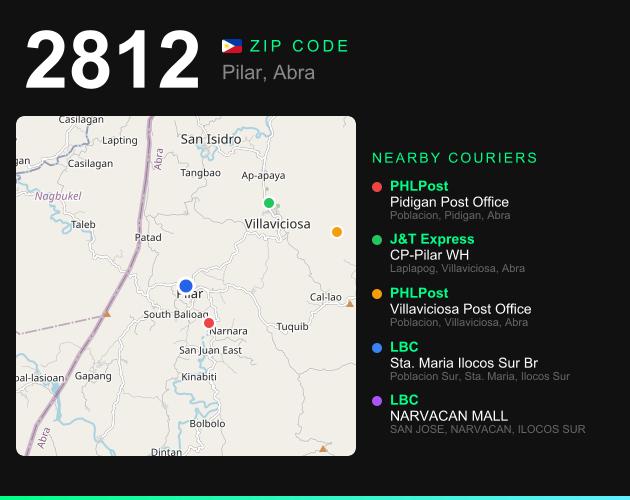ZIP code 2812 map with courier pickup points for Pilar