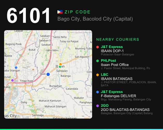 ZIP code 6101 map with courier pickup points for Barangay Taloc