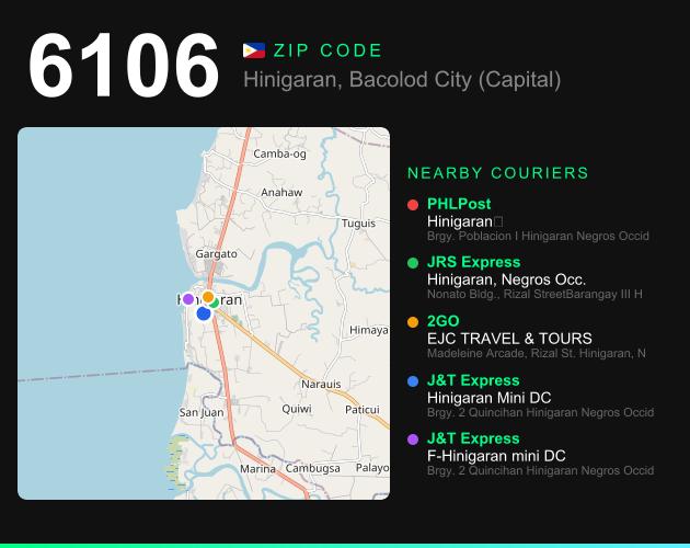 ZIP code 6106 map with courier pickup points for Barangay Nanunga