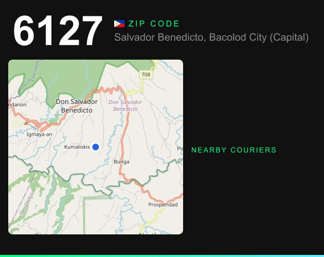 ZIP code 6127 map with courier pickup points for Salvador Benedicto