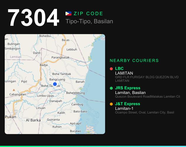 ZIP code 7304 map with courier pickup points for Barangay Limbo-Upas