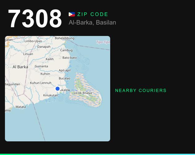 ZIP code 7308 map with courier pickup points for Barangay Guinanta