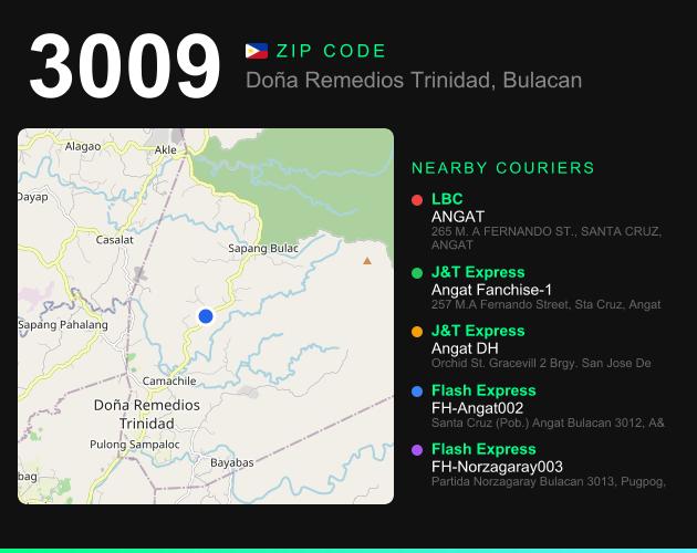 ZIP code 3009 map with courier pickup points for Barangay Talbak