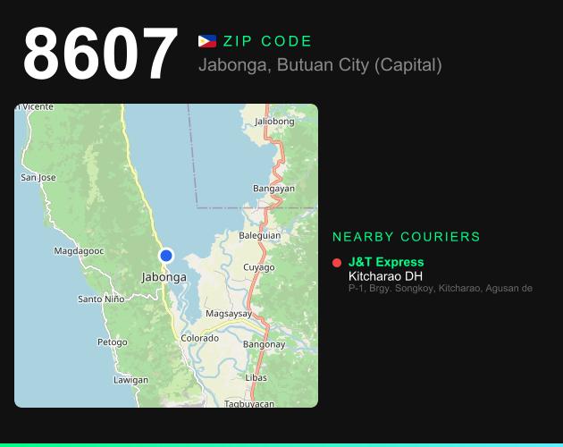 ZIP code 8607 map with courier pickup points for Barangay Bunga
