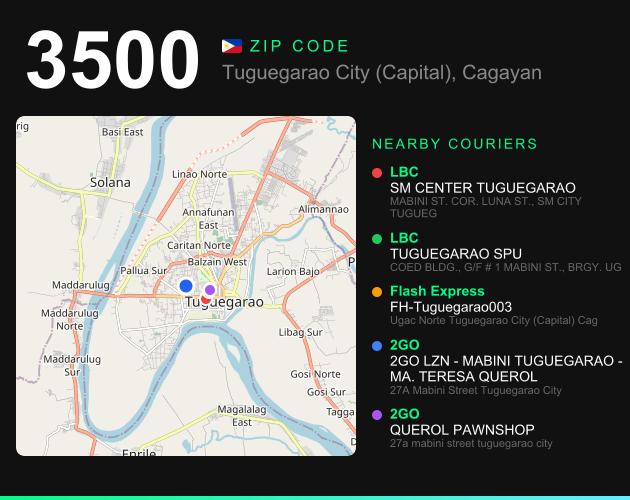 ZIP code 3500 map with courier pickup points for Barangay Centro 8 (Pob.)