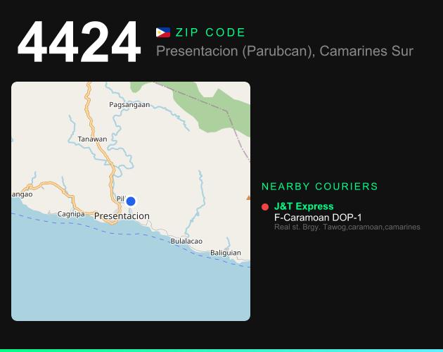 ZIP code 4424 map with courier pickup points for Barangay Bicalen