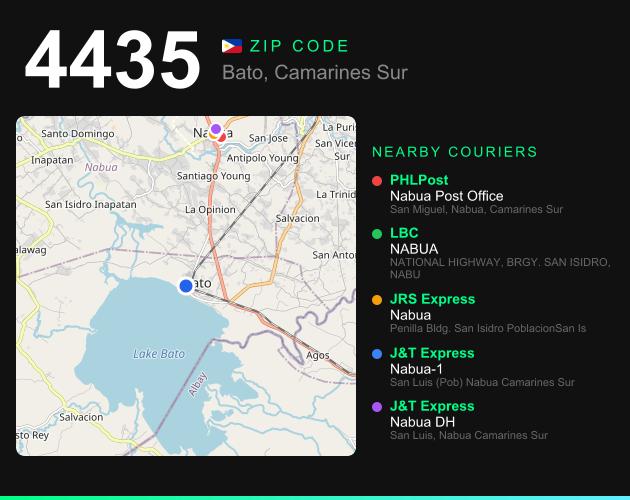 ZIP code 4435 map with courier pickup points for Bato