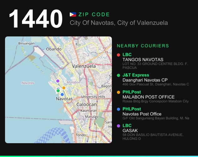 ZIP code 1440 map with courier pickup points for City Of Navotas