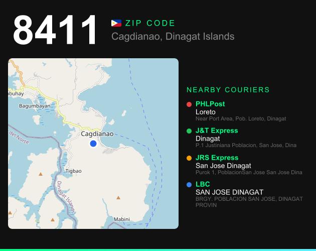 ZIP code 8411 map with courier pickup points for Barangay Boa