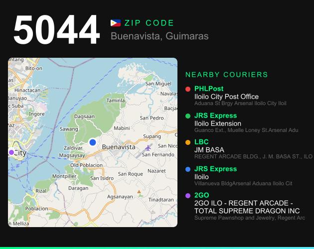 ZIP code 5044 map with courier pickup points for Barangay San Nicolas
