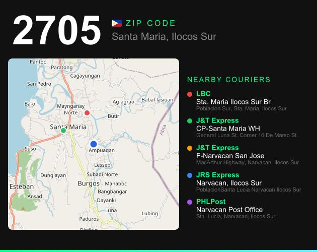 ZIP code 2705 map with courier pickup points for Barangay Silag
