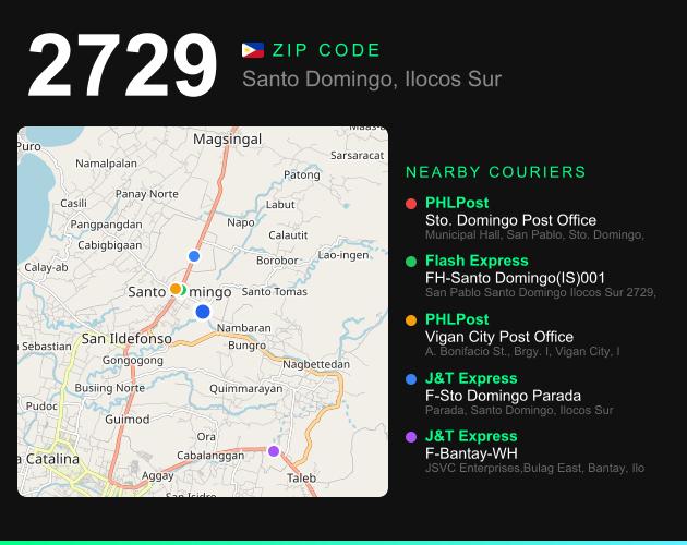 ZIP code 2729 map with courier pickup points for Barangay Quimmarayan