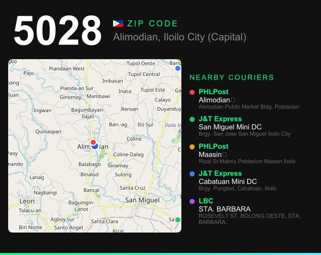 ZIP code 5028 map with courier pickup points for Barangay Tabug