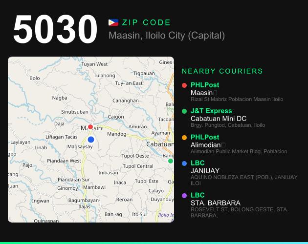 ZIP code 5030 map with courier pickup points for Barangay Dagami