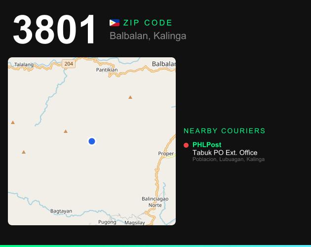 ZIP code 3801 map with courier pickup points for Barangay Poswoy