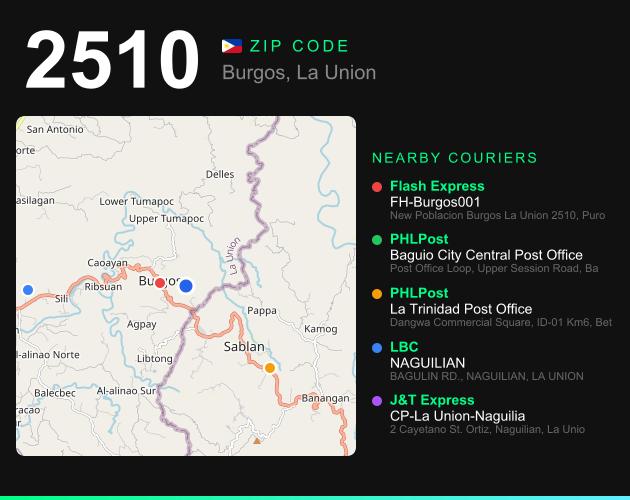 ZIP code 2510 map with courier pickup points for Barangay Bilis