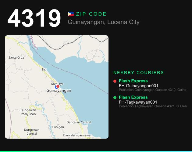 ZIP code 4319 map with courier pickup points for Barangay Dungawan Pantay