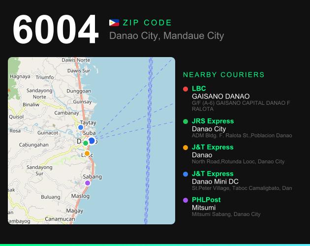 ZIP code 6004 map with courier pickup points for Barangay Cambanay