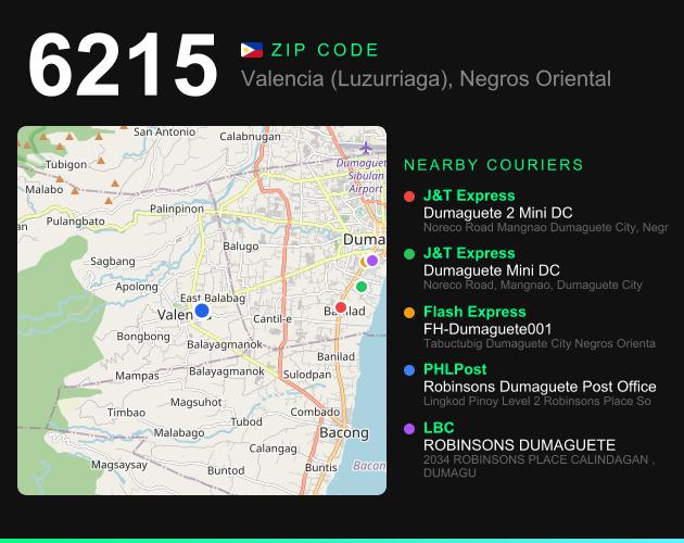 ZIP code 6215 map with courier pickup points for Barangay Cambucad