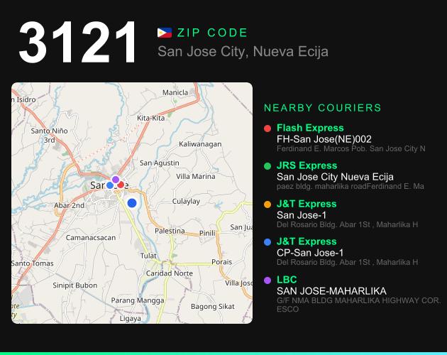 ZIP code 3121 map with courier pickup points for Barangay San Mauricio