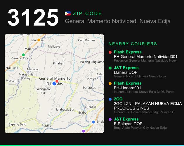 ZIP code 3125 map with courier pickup points for Barangay Pula