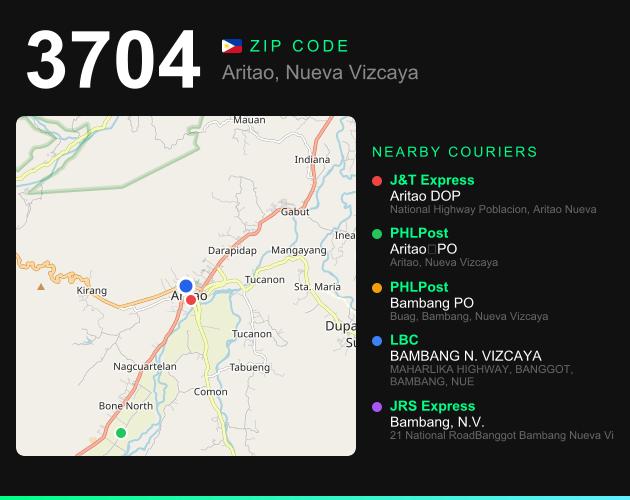 ZIP code 3704 map with courier pickup points for Barangay Comon