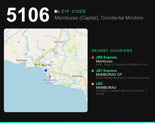 ZIP code 5106 map with courier pickup points for Mamburao (Capital)
