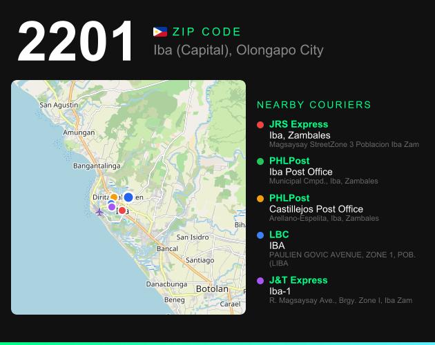 ZIP code 2201 map with courier pickup points for Barangay Dirita-Baloguen