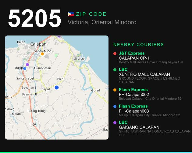 ZIP code 5205 map with courier pickup points for Barangay San Antonio