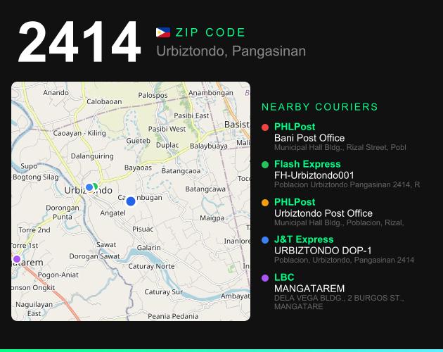 ZIP code 2414 map with courier pickup points for Barangay Camambugan