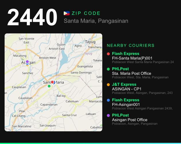 ZIP code 2440 map with courier pickup points for Barangay Samon