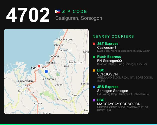 ZIP code 4702 map with courier pickup points for Barangay Lungib