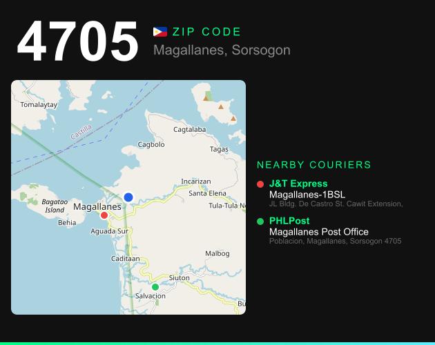ZIP code 4705 map with courier pickup points for Barangay Anibong