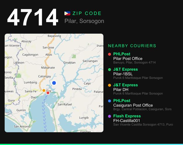 ZIP code 4714 map with courier pickup points for Barangay Lumbang