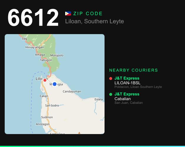 ZIP code 6612 map with courier pickup points for Barangay Estela