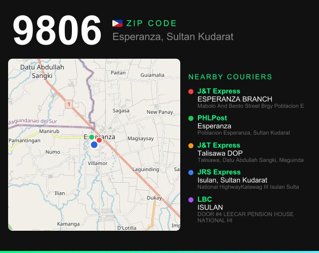 ZIP code 9806 map with courier pickup points for Barangay Poblacion