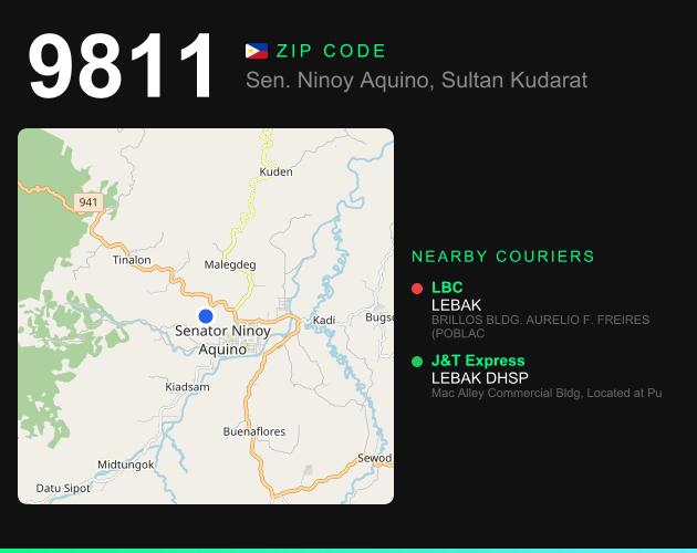 ZIP code 9811 map with courier pickup points for Barangay Bugso