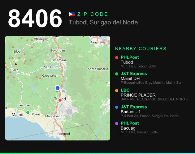 ZIP code 8406 map with courier pickup points for Barangay San Pablo