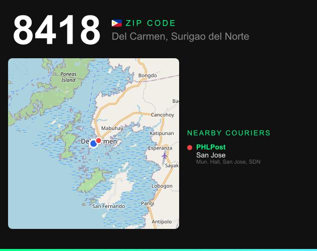 ZIP code 8418 map with courier pickup points for Barangay Bitoon