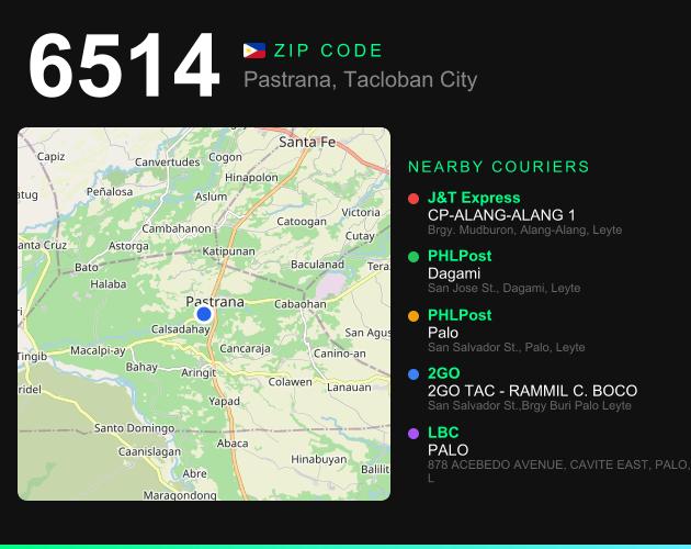 ZIP code 6514 map with courier pickup points for Pastrana