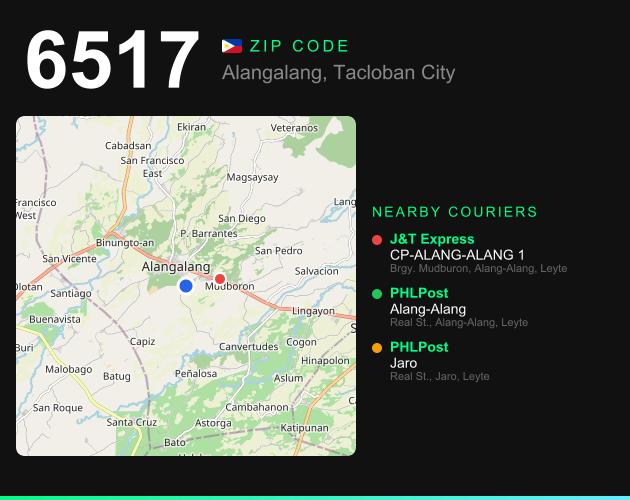 ZIP code 6517 map with courier pickup points for Barangay Cabadsan