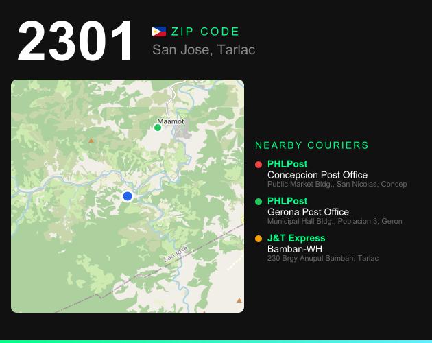 ZIP code 2301 map with courier pickup points for Barangay Iba