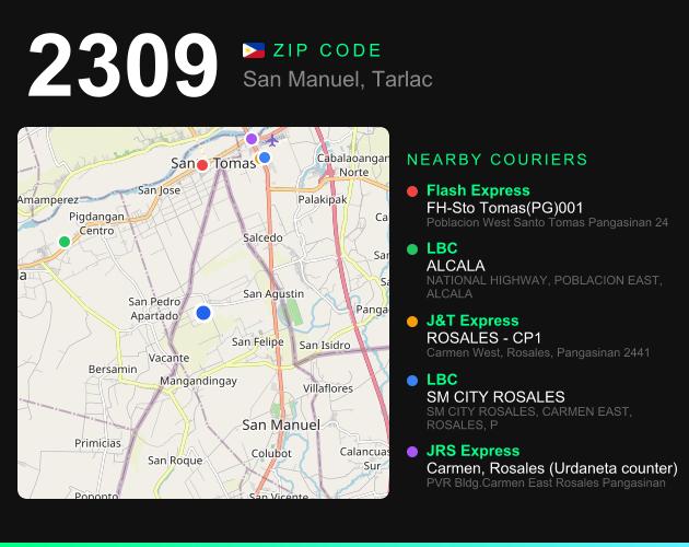 ZIP code 2309 map with courier pickup points for Barangay Matarannoc