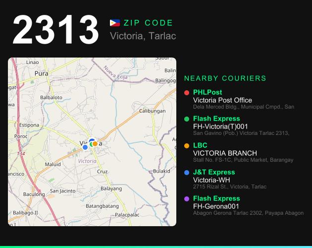 ZIP code 2313 map with courier pickup points for Barangay Baculong