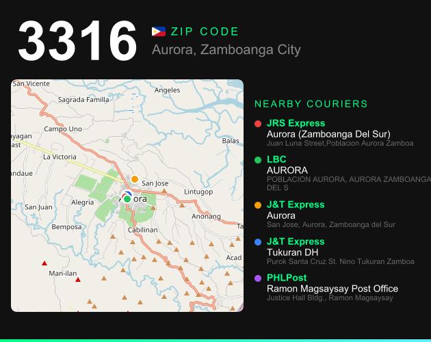 ZIP code 3316 map with courier pickup points for Aurora