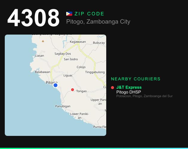 ZIP code 4308 map with courier pickup points for Pitogo