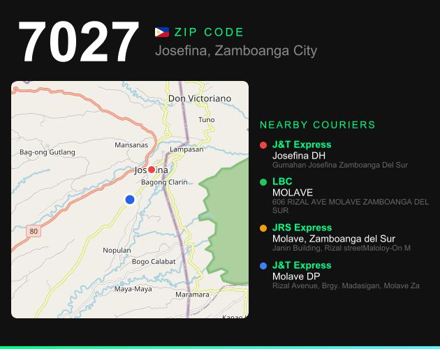 ZIP code 7027 map with courier pickup points for Barangay Ebarle