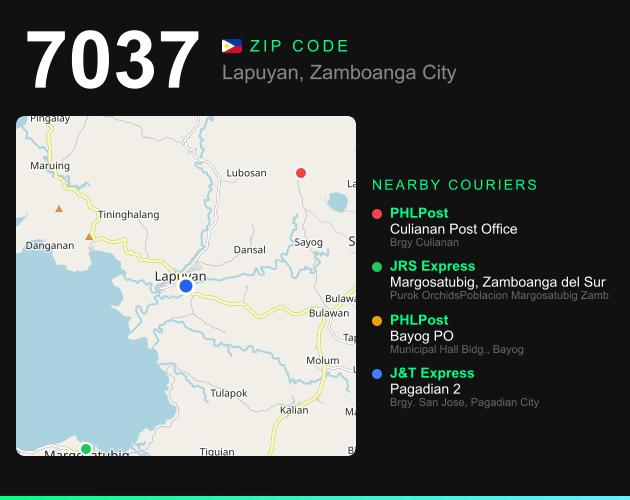 ZIP code 7037 map with courier pickup points for Barangay Dumara