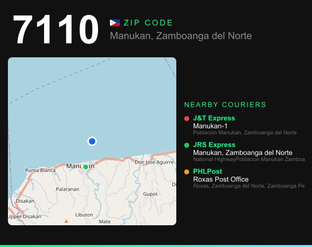 ZIP code 7110 map with courier pickup points for Barangay Dipane