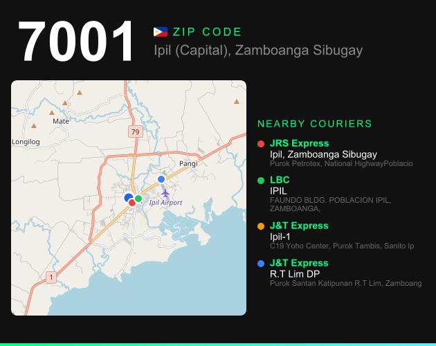 ZIP code 7001 map with courier pickup points for Barangay Domandan